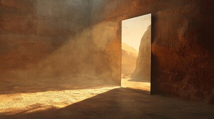 Surreal Doorway to a Golden Landscape - A Portal to Another World.