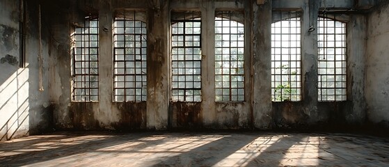 Obraz premium Sunlit Industrial Interior: Abandoned Factory Photography