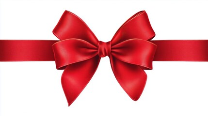 Fototapeta premium Shiny Red Satin Bow on White Background for Gift Wrapping and Festive Decor