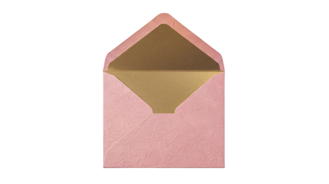 Open pink floral envelope PNG isolated on transparent background, invitation stationery for wedding and greeting card design