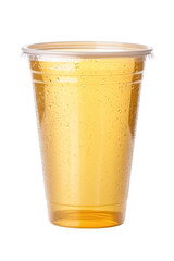 iced tea in a plastic cup on transparent background.