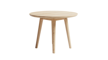 Light wood round coffee table isolated PNG on transparent background, minimalist furniture for living room or modern interior design