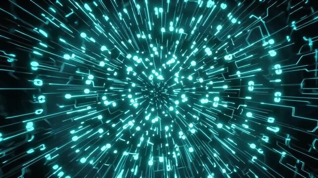 Abstract blue energy flow beams radiating bright light blue energy charging effect on black background electrical field, numerous bright light rays explode outward, profound sense