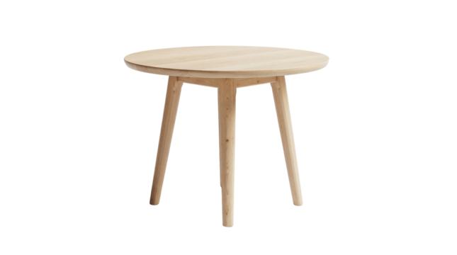 Light wood round coffee table isolated PNG on transparent background, minimalist furniture for living room or modern interior design