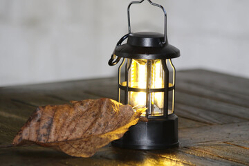 lantern on the table in autumn