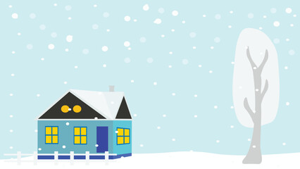 Winter Christmas Snow Mountain House Landscape Background Illustration