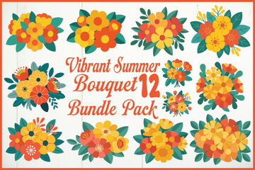 Cheerful floral bouquet bundle pack for summer designs