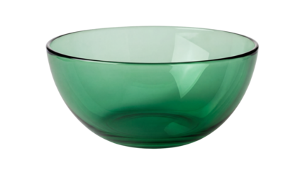 Green glass bowl PNG isolated on transparent background, elegant serving dish for salads and desserts, kitchenware