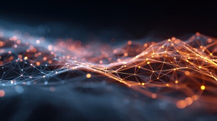 A network of interconnected lines and dots against a dark background.