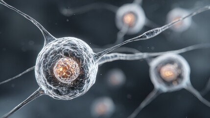 Neurons in a brain, interconnected, with a blurred background.