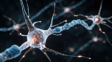 Neurons in a brain, with a dark background.