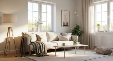 Fototapeta premium Bright and inviting modern living room interior design