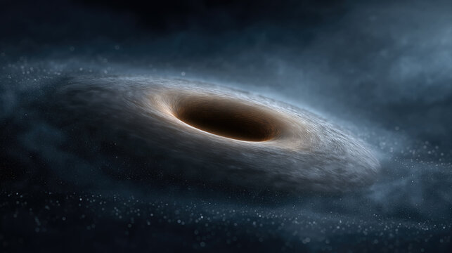 Black hole in deep space with swirling dust and stars astronomy science and universe concept