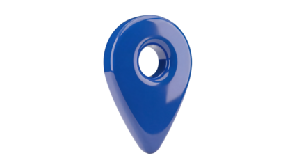 Shiny blue map pointer isolated PNG, location pin icon for navigation and travel apps on transparent background