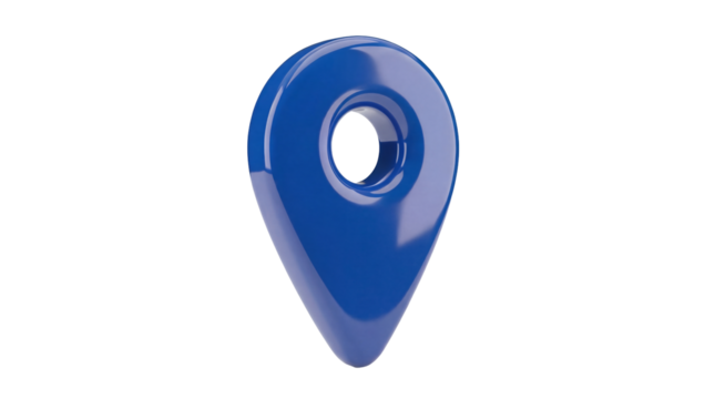 Shiny blue map pointer isolated PNG, location pin icon for navigation and travel apps on transparent background - Powered by Adobe