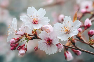 Beautiful Spring Flowers of Cherry Blossom Close-Up