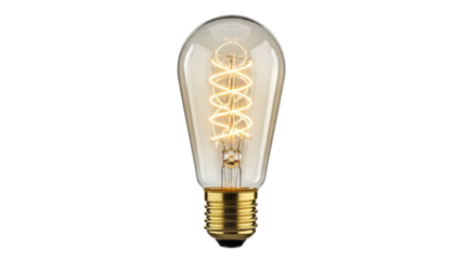 Vintage Edison light bulb PNG isolated on transparent background, antique style filament lamp for retro decor and creative projects