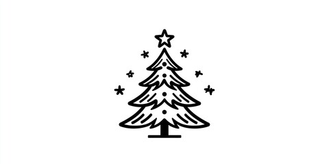 Minimalist Christmas Tree Illustration with Star and Snowflakes for Holiday Designs