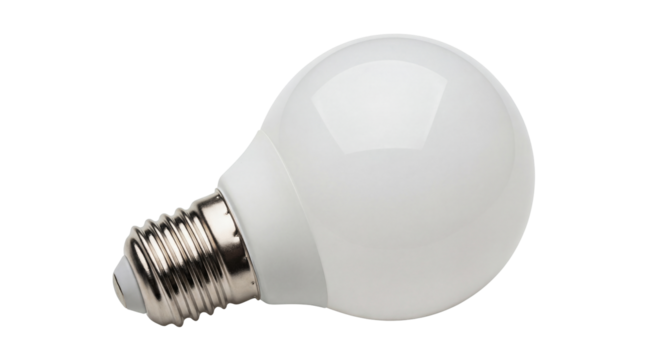 Round LED light bulb PNG isolated on transparent background, energy-efficient lighting for home and commercial use