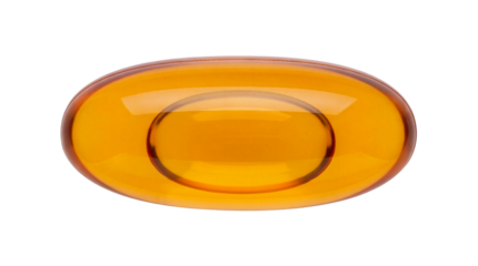 Amber oval capsule isolated PNG, softgel supplement on transparent background, vitamin D or omega 3 for health and wellness