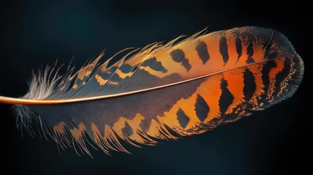 Video A close-up shot of a single feather on a dark, matte background