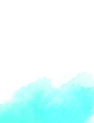 A soft, abstract watercolor wash in vibrant cyan and teal colors creates a flowing, organic texture against a clean white background.