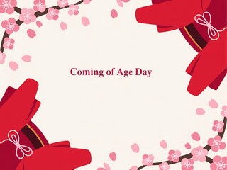 delicate pink cherry blossoms frame a festive coming of age day celebration background
