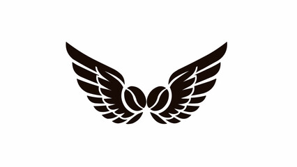 Obraz premium A black and white logo featuring two coffee beans at the center, flanked by stylized wings, symbolizing energy or a coffee brand.