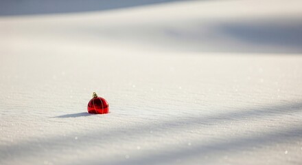 Outdoor Christmas Decoration: Isolated Red Sphere Ornament in Natural Snowy Landscape