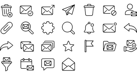 Email, message, communication, and user interface line icon set design Vector