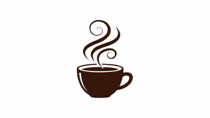 Obraz premium A simple brown silhouette of a steaming hot cup of coffee or tea, with elegant swirling steam rising above it, set against a plain white background.