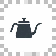Obraz premium A minimalist dark grey silhouette icon of a gooseneck kettle, typically used for pour-over coffee or tea brewing.