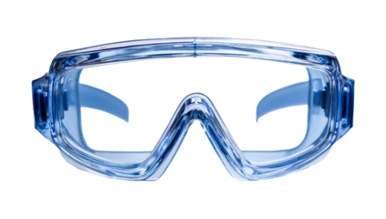 Close up of clear blue protective safety glasses on background. (62) isolated on transparent background