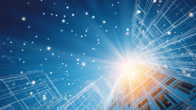 Digital Cityscape of the Future: A futuristic digital cityscape shimmers against a stellar background, a beacon of technological innovation.