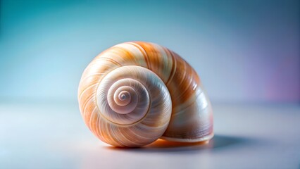 Close Up Of A Spiral Nautilus Shell On A White Surface With Soft Blue And Pink Lighting