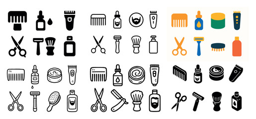 Barber icons and tools collection