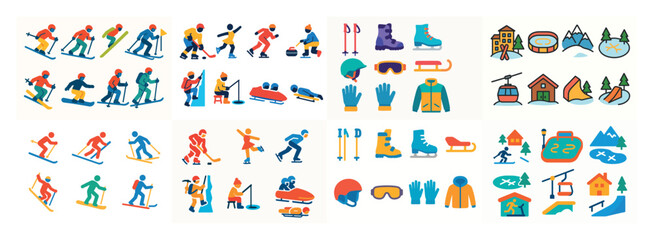 Colorful winter sports icons collection