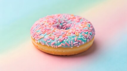 Single Frosted Donut with Pastel Sprinkles on a Soft Gradient Background
