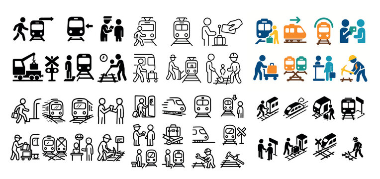 Train and commuter icon set collection