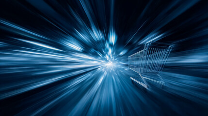 Futuristic shopping cart with speed motion effect