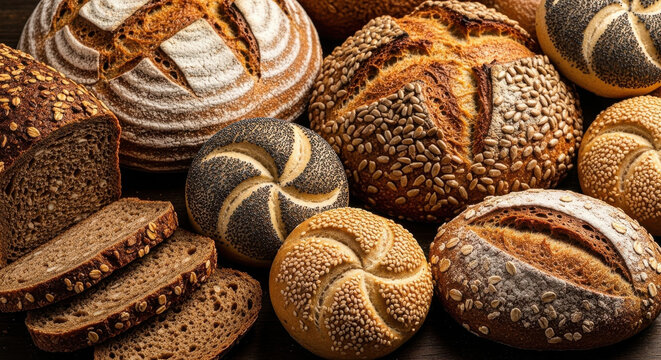 Assortment of Freshly Baked Artisan Bread and Rolls