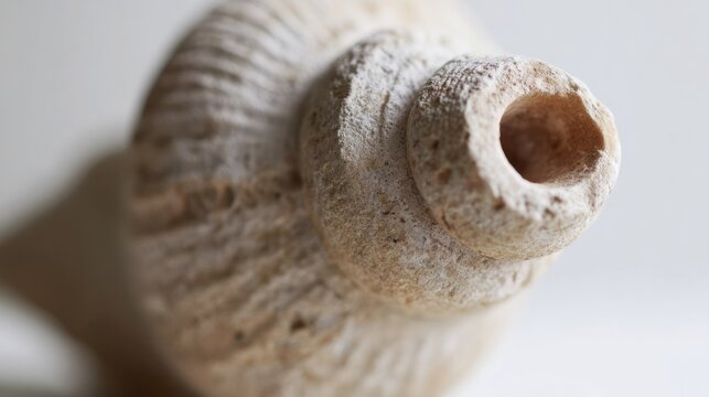 Close-up of a weathered classical Greek sculpture of a conch shell. event programs, museum guides, designed for cultural heritage projects and event programs, used by software engineers.
