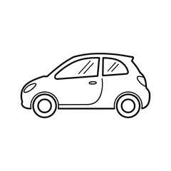 Line drawing of a small compact car, ideal for icons, illustrations, and design, isolated on