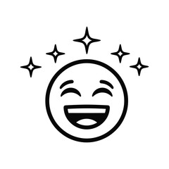 Happy emoji face with shining stars, symbolizing joy, success, and positive emotion, isolated on