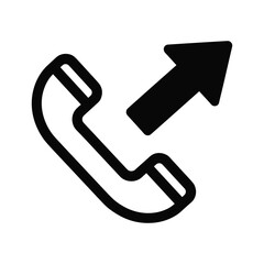 Outgoing call icon with a phone receiver and an arrow pointing up and right, isolated on