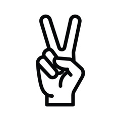 Outline icon of a human hand showing the peace or victory gesture with two fingers up, isolated on