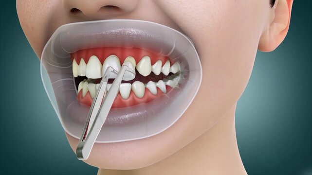 Dental veneers installation procedure.Medically accurate 3D dental animation.