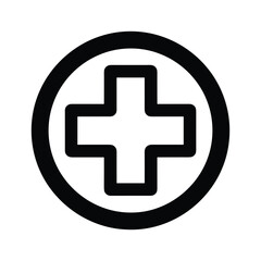Black cross in a circle, a universal symbol for medical care, health, and first aid, isolated on