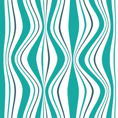  Repetitive wave distorting pattern with sloping lines, stripes. Design for printing on fabric, paper, wrapper. Vector illustration in blue, green, turquoise shades.