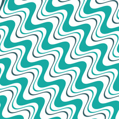  Repetitive diagonal ocean wave geometric pattern with sloping lines, stripes. Design for printing on fabric, paper, wrapper. Vector illustration in blue, green, turquoise shades